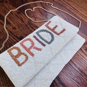 Elegant Beaded Bridal Clutch with Chain